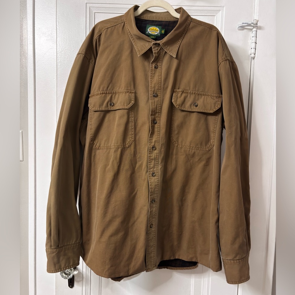 Cabellas flannel lined cotton Brown Button-Up Shirt shacket